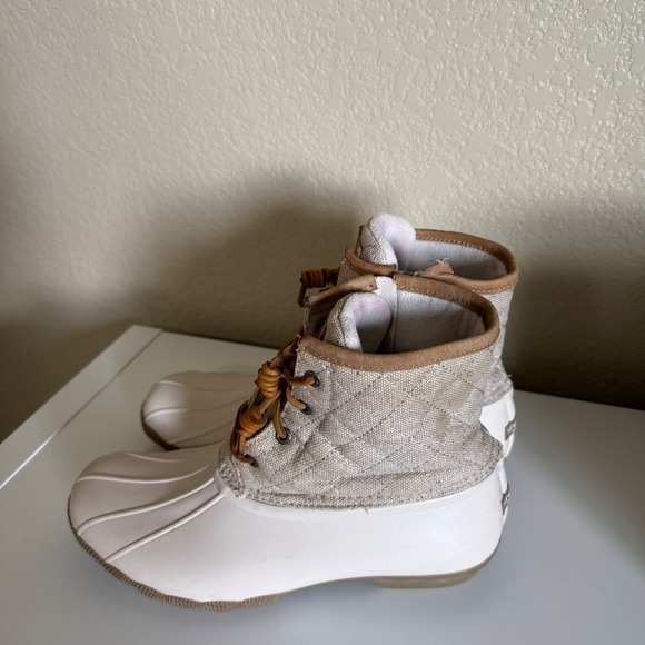 Sperry Saltwater Quilted Canvas Duck Boots Ivory Beige STS99071 Womens 11 M - Picture 7 of 9